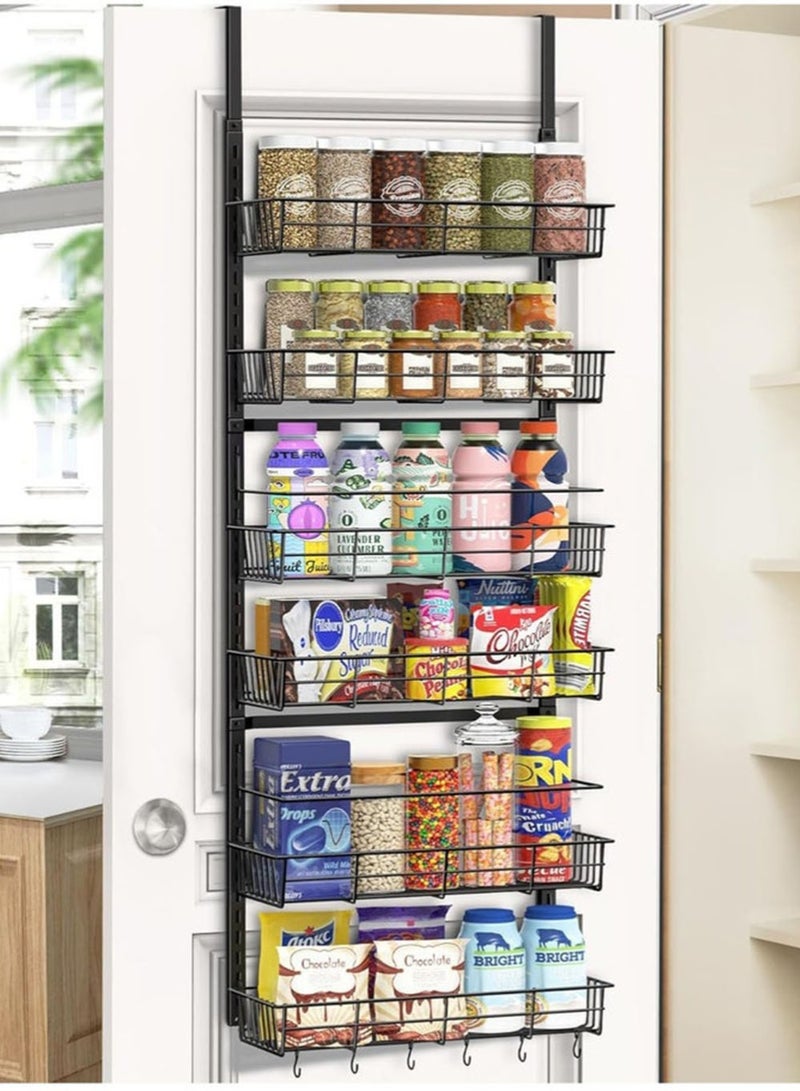 6 Tiers Door Organizer Rack Carbon Steel Over the Door Organizer Adjustable Height Detachable Baskets Kitchen Back Door  Storage  Rack Bath Cabinet Organizer Kitchen Spice Rack Over Door Can Organizer for Home Kitchen Laundry Bathroom Black - Image 1